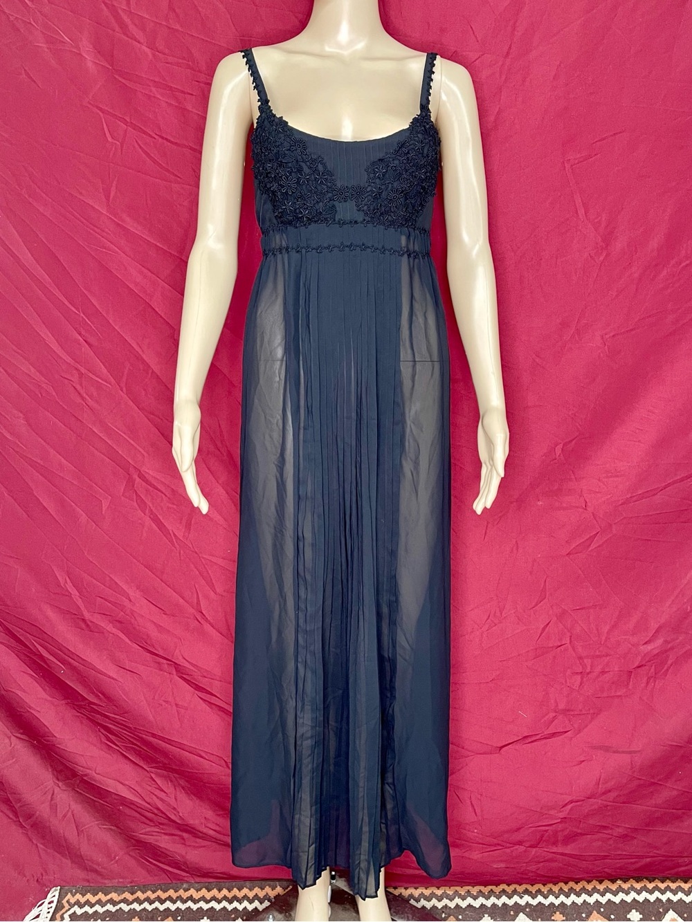 Flora Gothic Romance Embroidered Chiffon Tie Back Black Maxi Slip Dress Medium